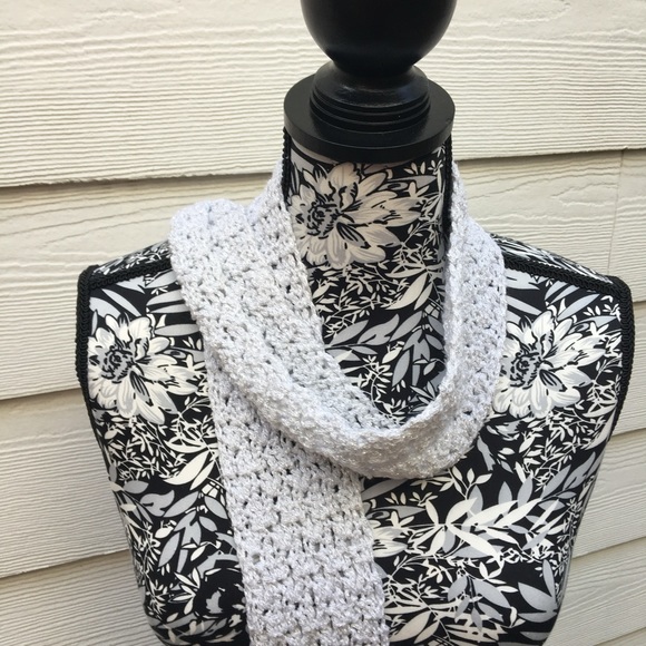 Scarf- Hand Crochet Silver Grey Glitter Scarf shimmering long light weig… - Picture 7 of 9
